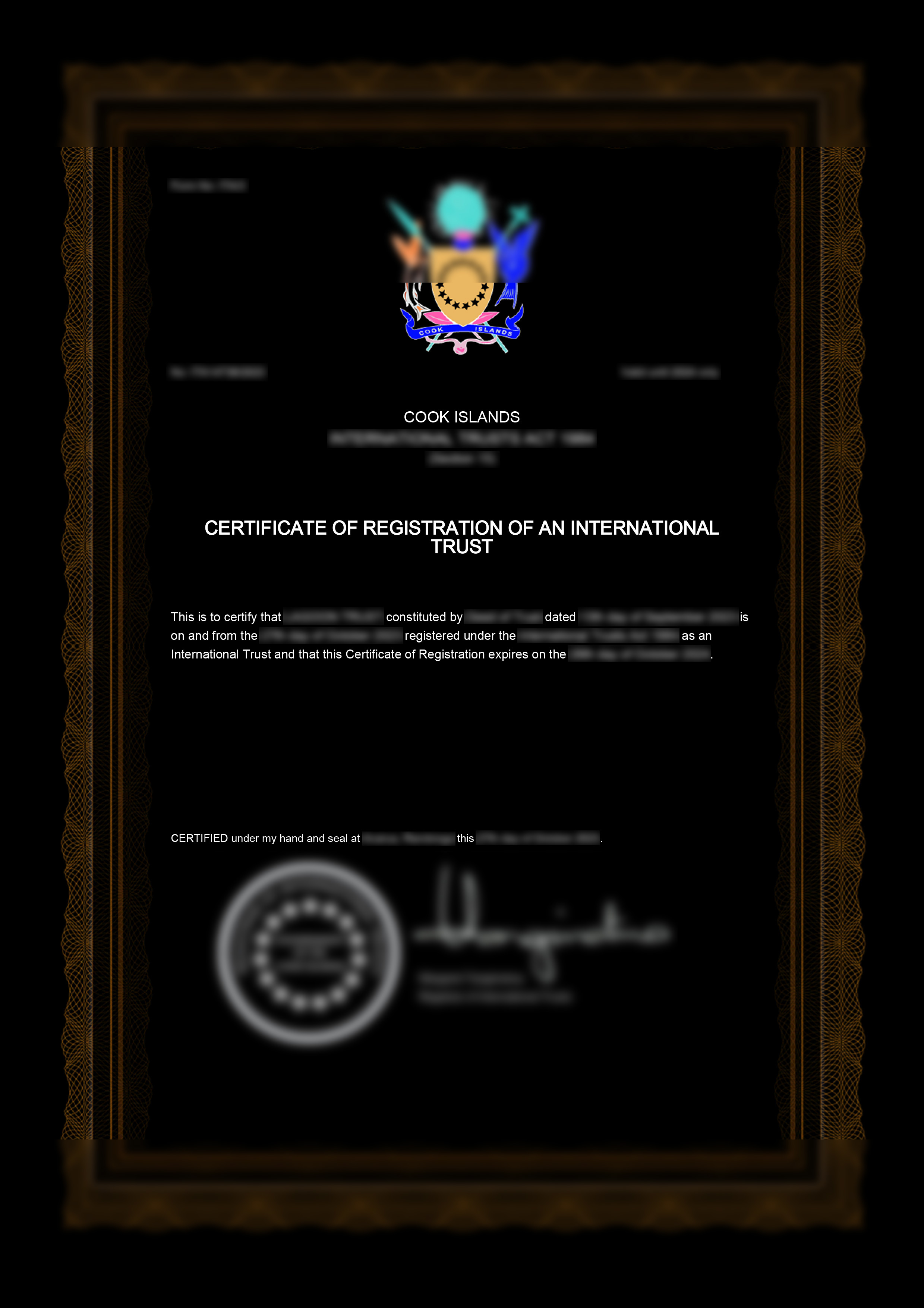 Cook Islands Trust Certificat⁩