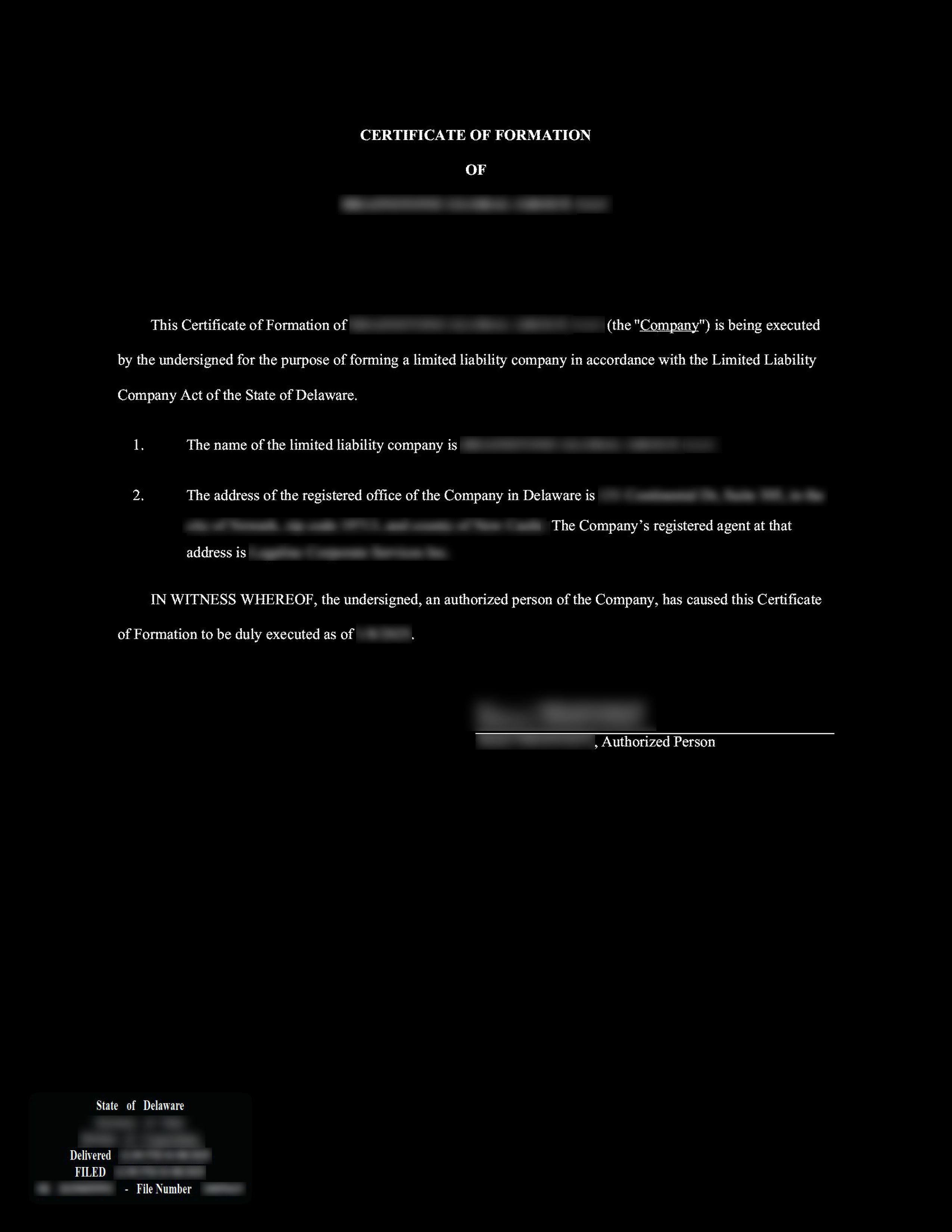 US LLC సర్టిఫికేట్ నిర్మాణం